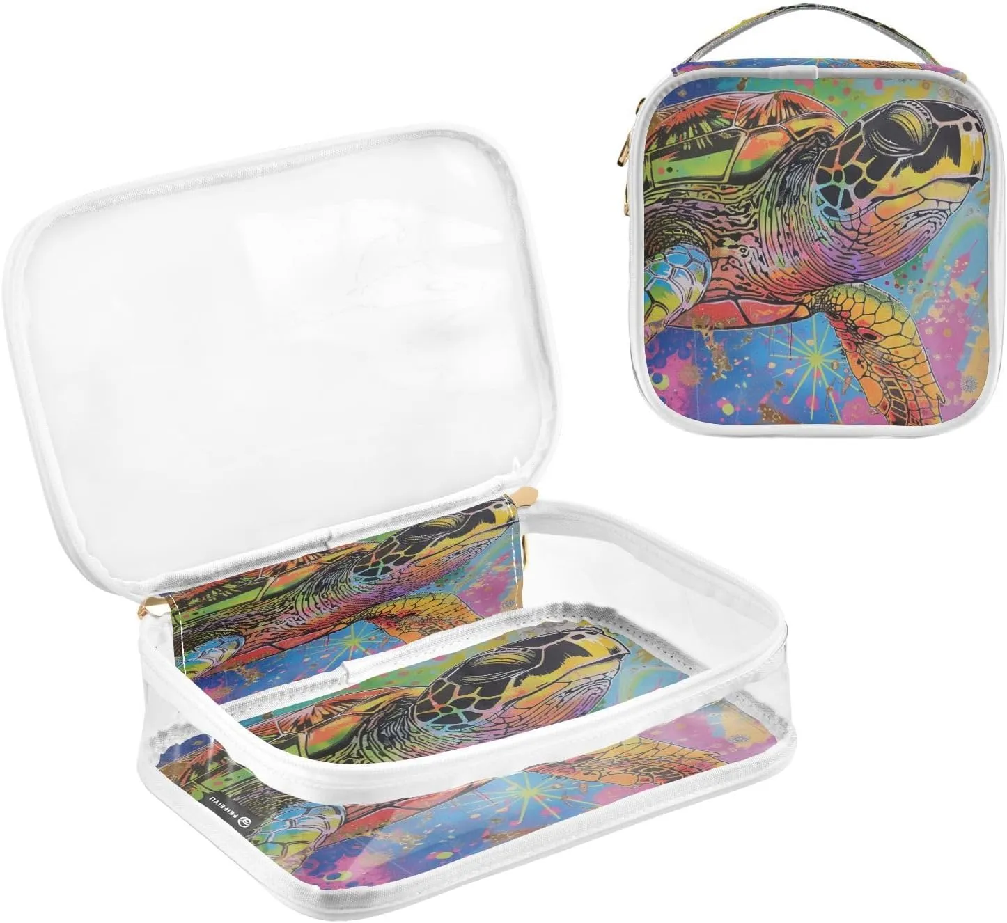 Transparent Travel Organizer Set (2-Pack) - Waterproof PVC Cosmetic & Toiletry Storage Bags with Double Zippers for Home, Trips, and Essentials Organization - Sea Turtle (5)