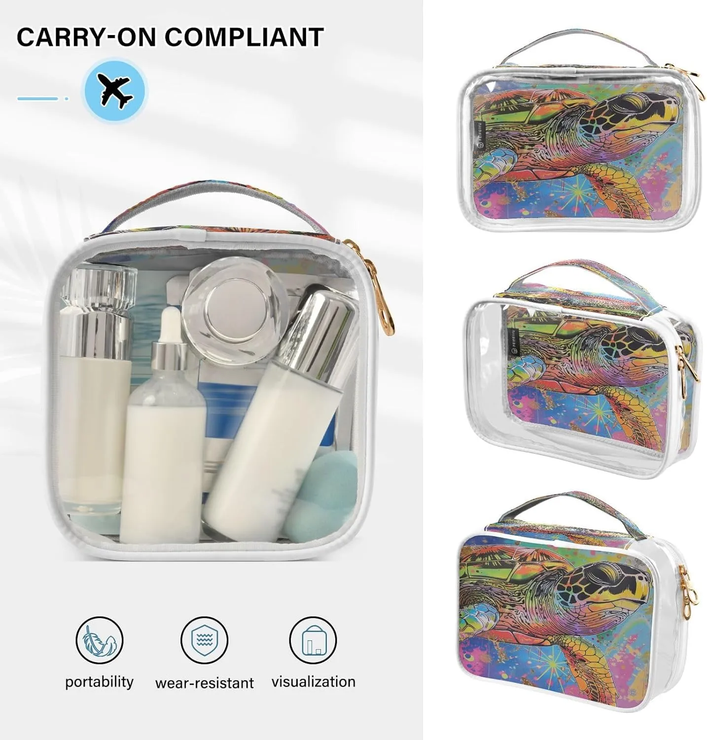 Transparent Travel Organizer Set (2-Pack) - Waterproof PVC Cosmetic & Toiletry Storage Bags with Double Zippers for Home, Trips, and Essentials Organization - Sea Turtle (5)