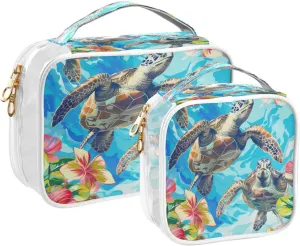 Transparent Travel Organizer Set (2-Pack) - Waterproof PVC Cosmetic & Toiletry Storage Bags with Double Zippers for Home, Trips, and Essentials Organization - Sea Turtle (6)