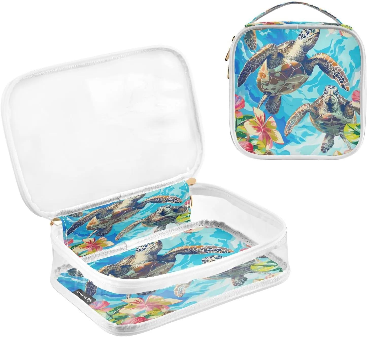 Transparent Travel Organizer Set (2-Pack) - Waterproof PVC Cosmetic & Toiletry Storage Bags with Double Zippers for Home, Trips, and Essentials Organization - Sea Turtle (6)