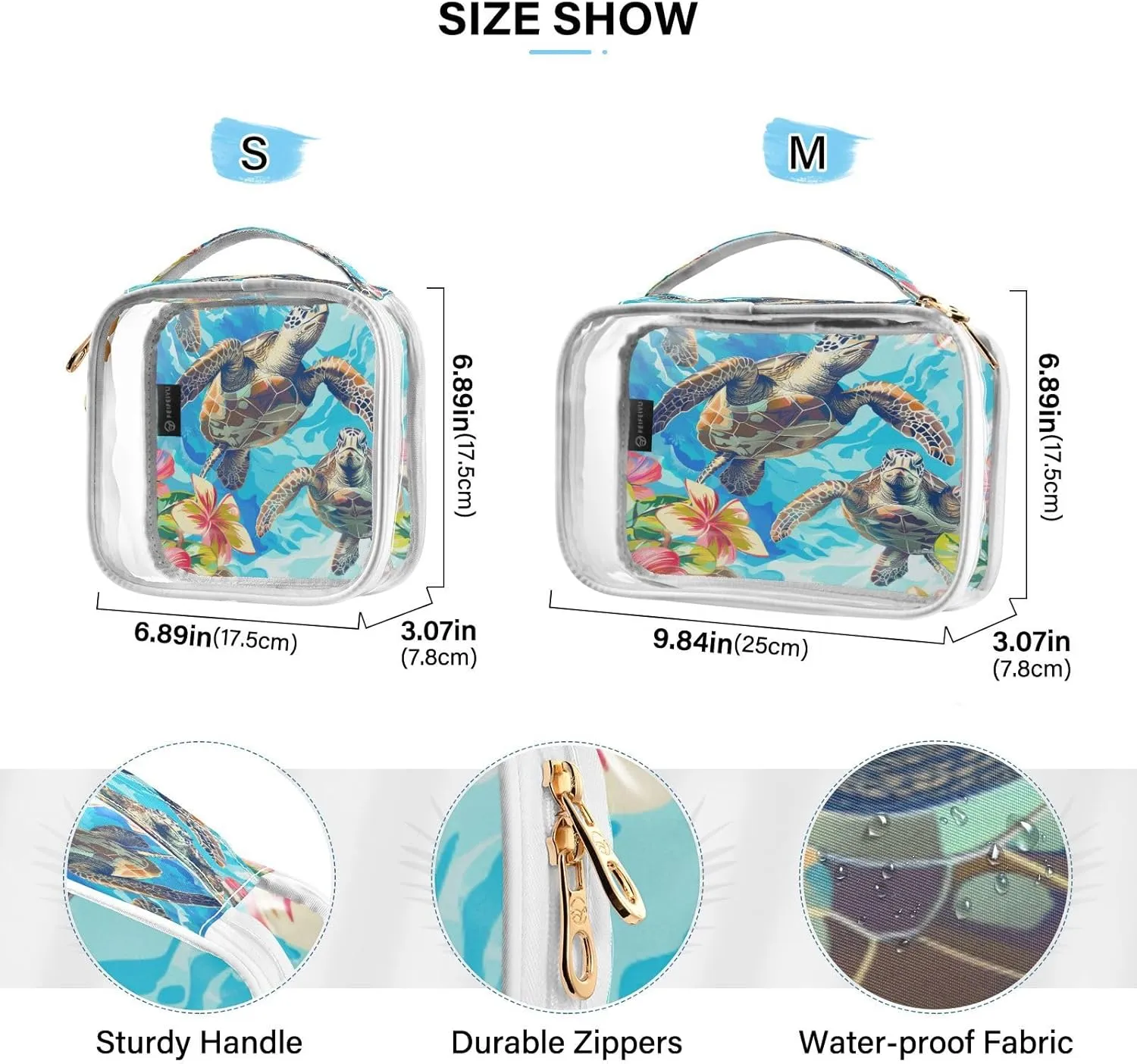 Transparent Travel Organizer Set (2-Pack) - Waterproof PVC Cosmetic & Toiletry Storage Bags with Double Zippers for Home, Trips, and Essentials Organization - Sea Turtle (6)