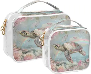 Transparent Travel Organizer Set (2-Pack) - Waterproof PVC Cosmetic & Toiletry Storage Bags with Double Zippers for Home, Trips, and Essentials Organization - Sea Turtle (9)