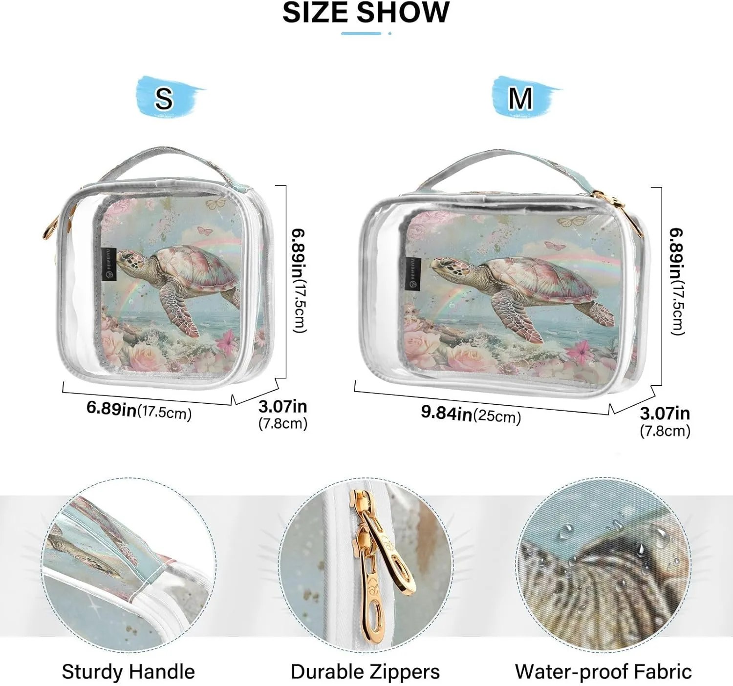 Transparent Travel Organizer Set (2-Pack) - Waterproof PVC Cosmetic & Toiletry Storage Bags with Double Zippers for Home, Trips, and Essentials Organization - Sea Turtle (9)