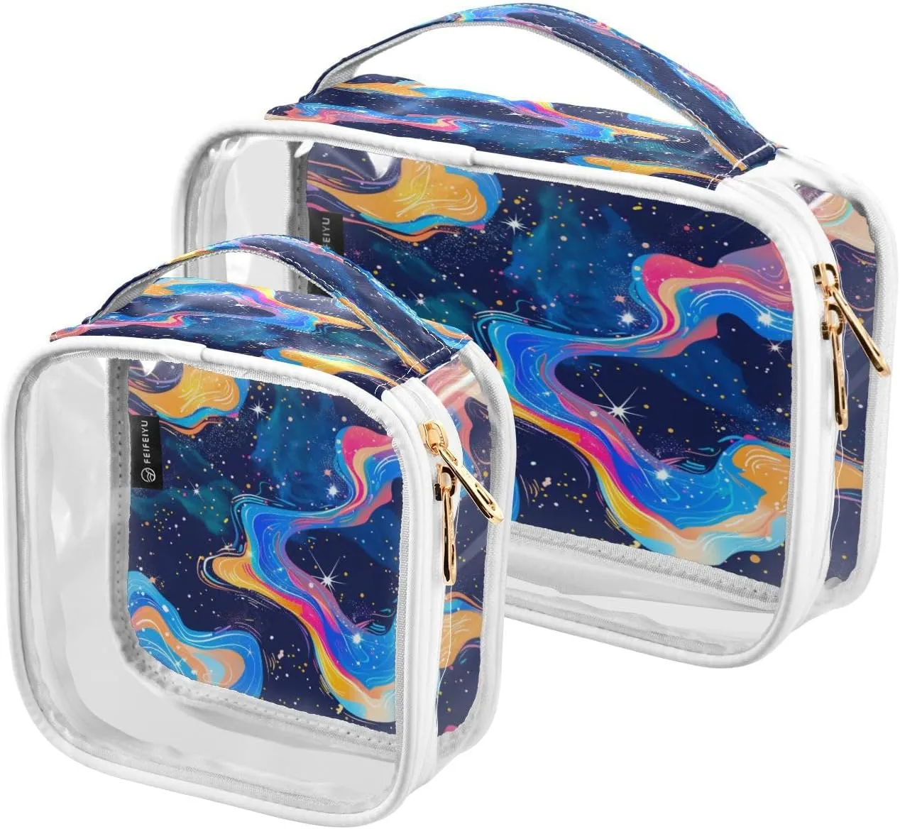 Transparent Travel Organizer Set (2-Pack) - Waterproof PVC Cosmetic & Toiletry Storage Bags with Double Zippers for Home, Trips, and Essentials Organization - Starry Sky Universe (4)