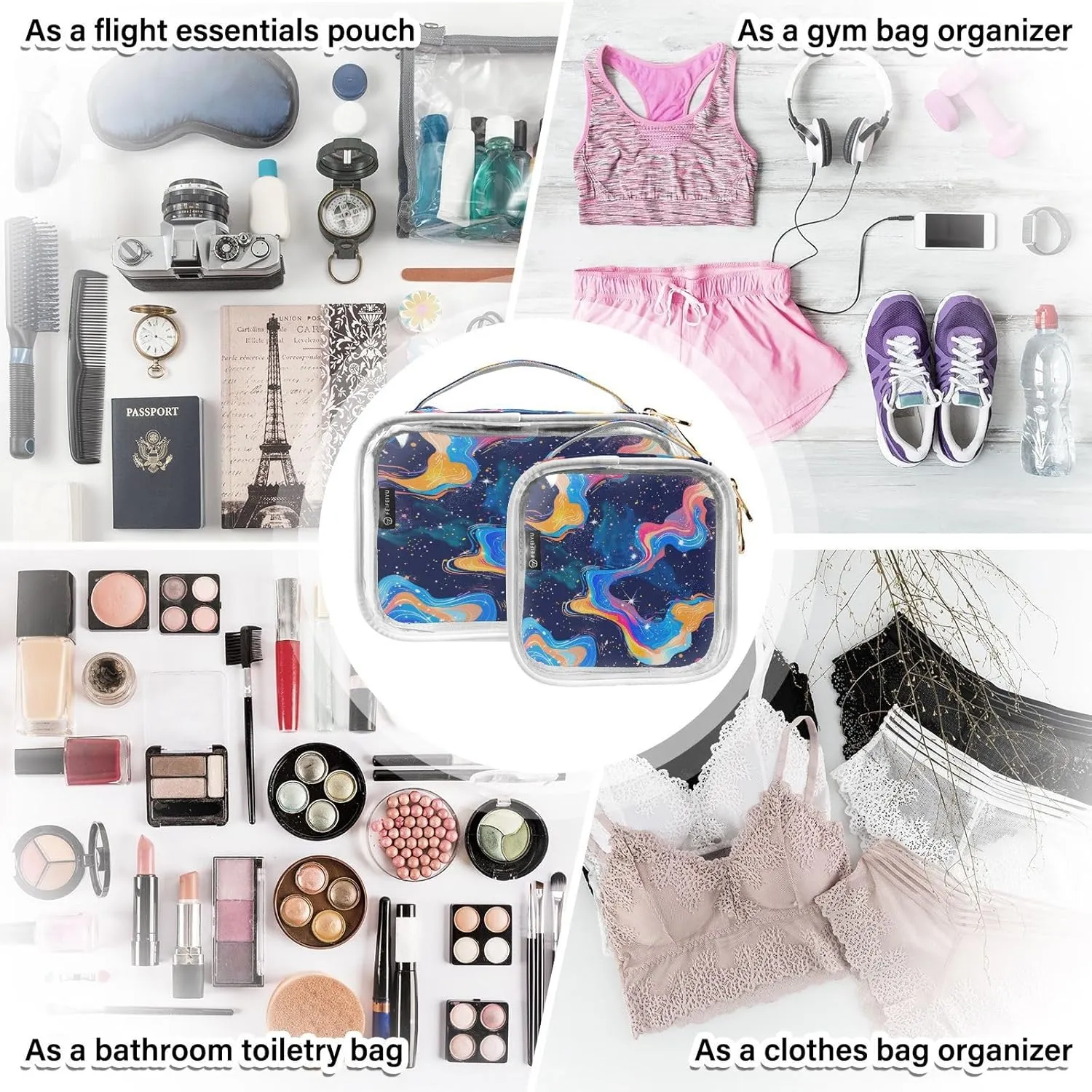 Transparent Travel Organizer Set (2-Pack) - Waterproof PVC Cosmetic & Toiletry Storage Bags with Double Zippers for Home, Trips, and Essentials Organization - Starry Sky Universe (4)