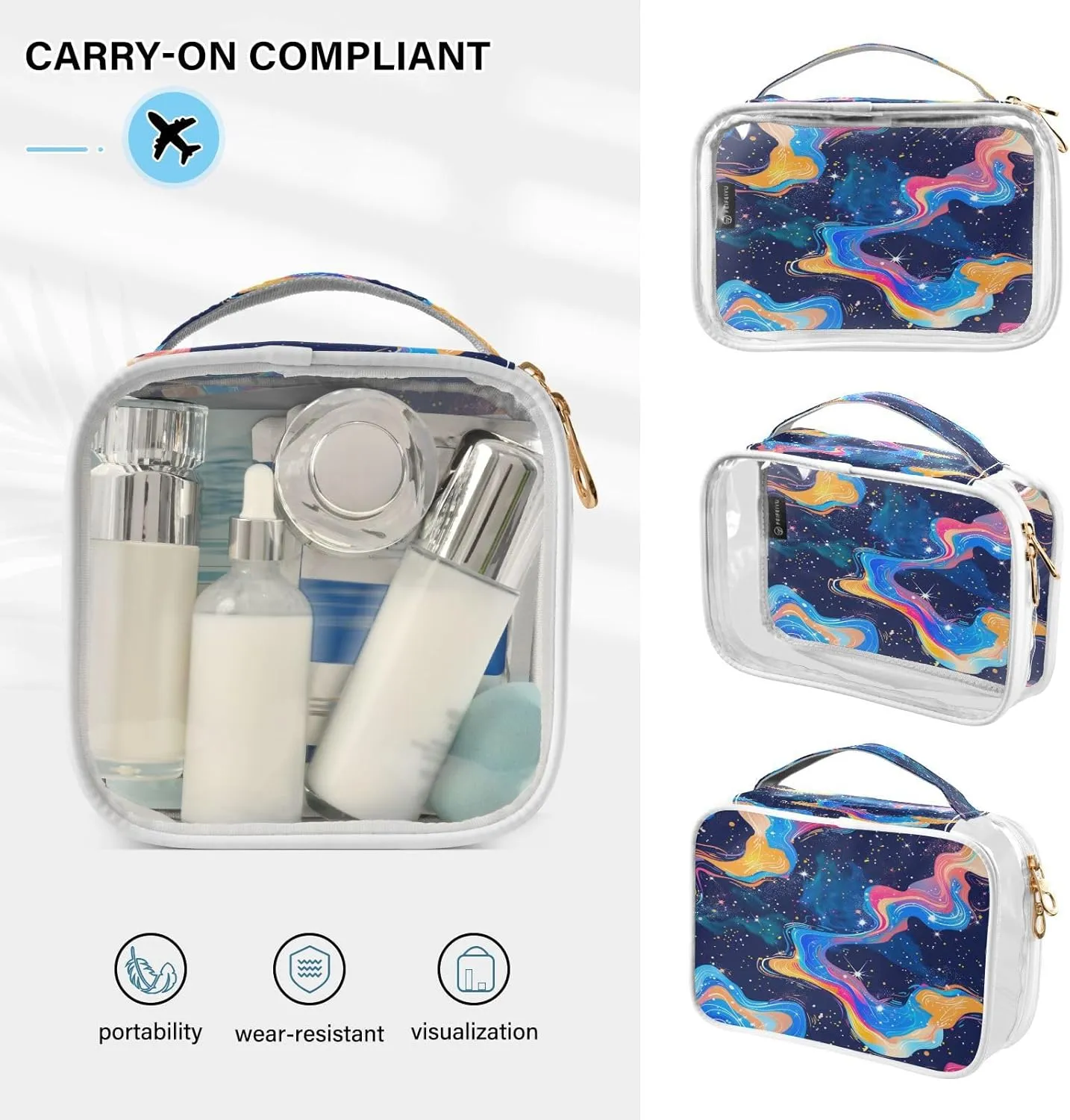 Transparent Travel Organizer Set (2-Pack) - Waterproof PVC Cosmetic & Toiletry Storage Bags with Double Zippers for Home, Trips, and Essentials Organization - Starry Sky Universe (4)