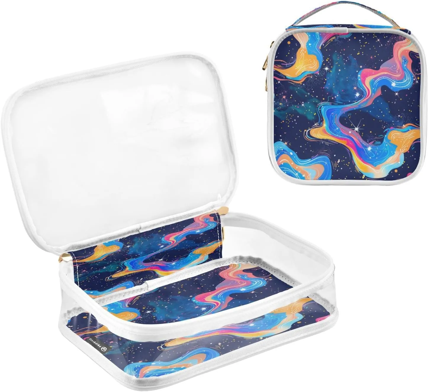 Transparent Travel Organizer Set (2-Pack) - Waterproof PVC Cosmetic & Toiletry Storage Bags with Double Zippers for Home, Trips, and Essentials Organization - Starry Sky Universe (4)