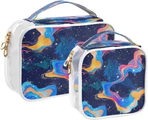 Transparent Travel Organizer Set (2-Pack) - Waterproof PVC Cosmetic & Toiletry Storage Bags with Double Zippers for Home, Trips, and Essentials Organization - Starry Sky Universe (4)