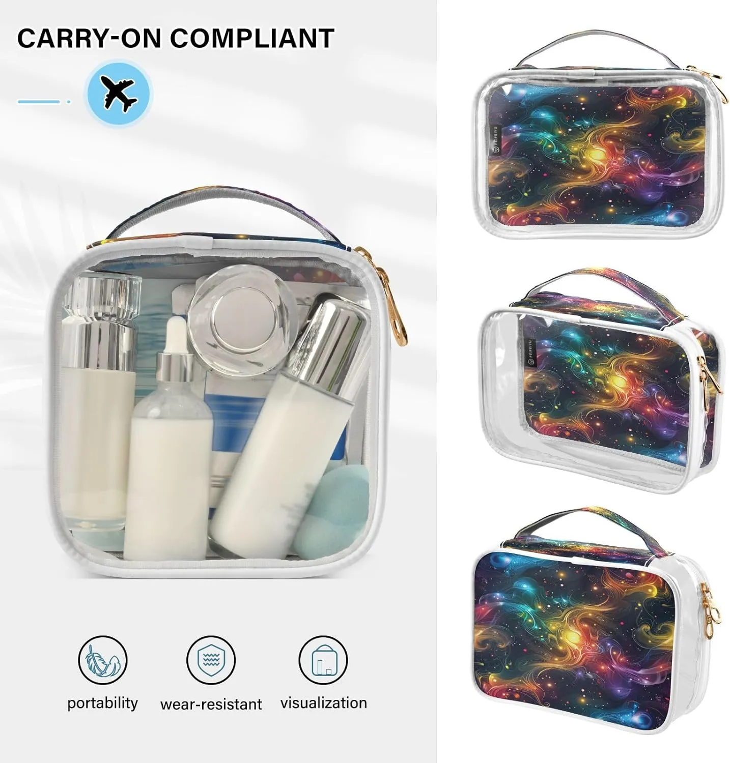 Transparent Travel Organizer Set (2-Pack) - Waterproof PVC Cosmetic & Toiletry Storage Bags with Double Zippers for Home, Trips, and Essentials Organization - Starry Sky Universe (5)