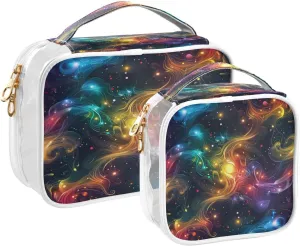Transparent Travel Organizer Set (2-Pack) - Waterproof PVC Cosmetic & Toiletry Storage Bags with Double Zippers for Home, Trips, and Essentials Organization - Starry Sky Universe (5)
