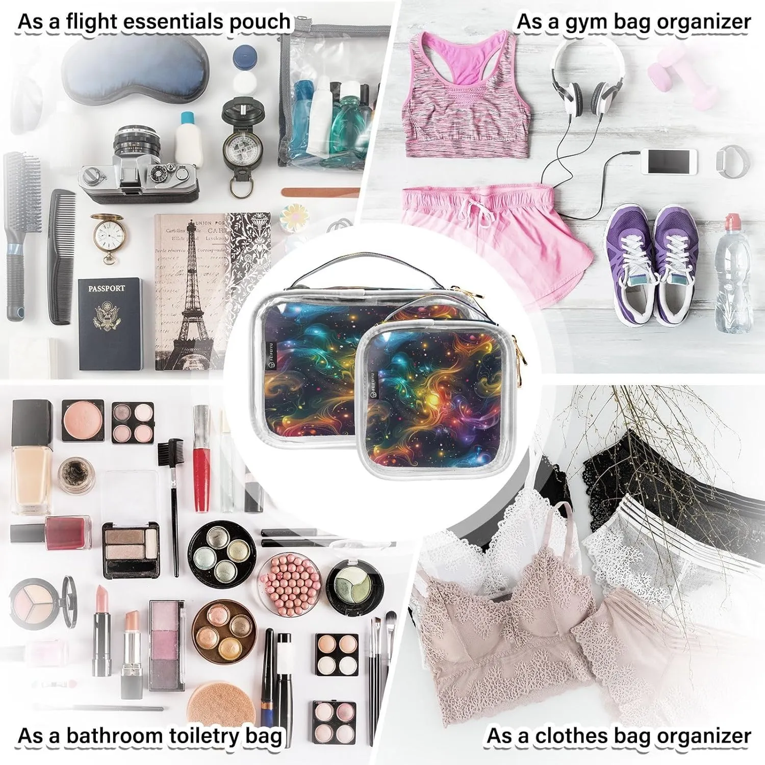 Transparent Travel Organizer Set (2-Pack) - Waterproof PVC Cosmetic & Toiletry Storage Bags with Double Zippers for Home, Trips, and Essentials Organization - Starry Sky Universe (5)