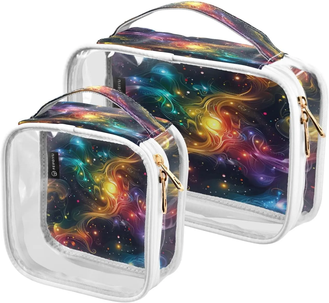 Transparent Travel Organizer Set (2-Pack) - Waterproof PVC Cosmetic & Toiletry Storage Bags with Double Zippers for Home, Trips, and Essentials Organization - Starry Sky Universe (5)