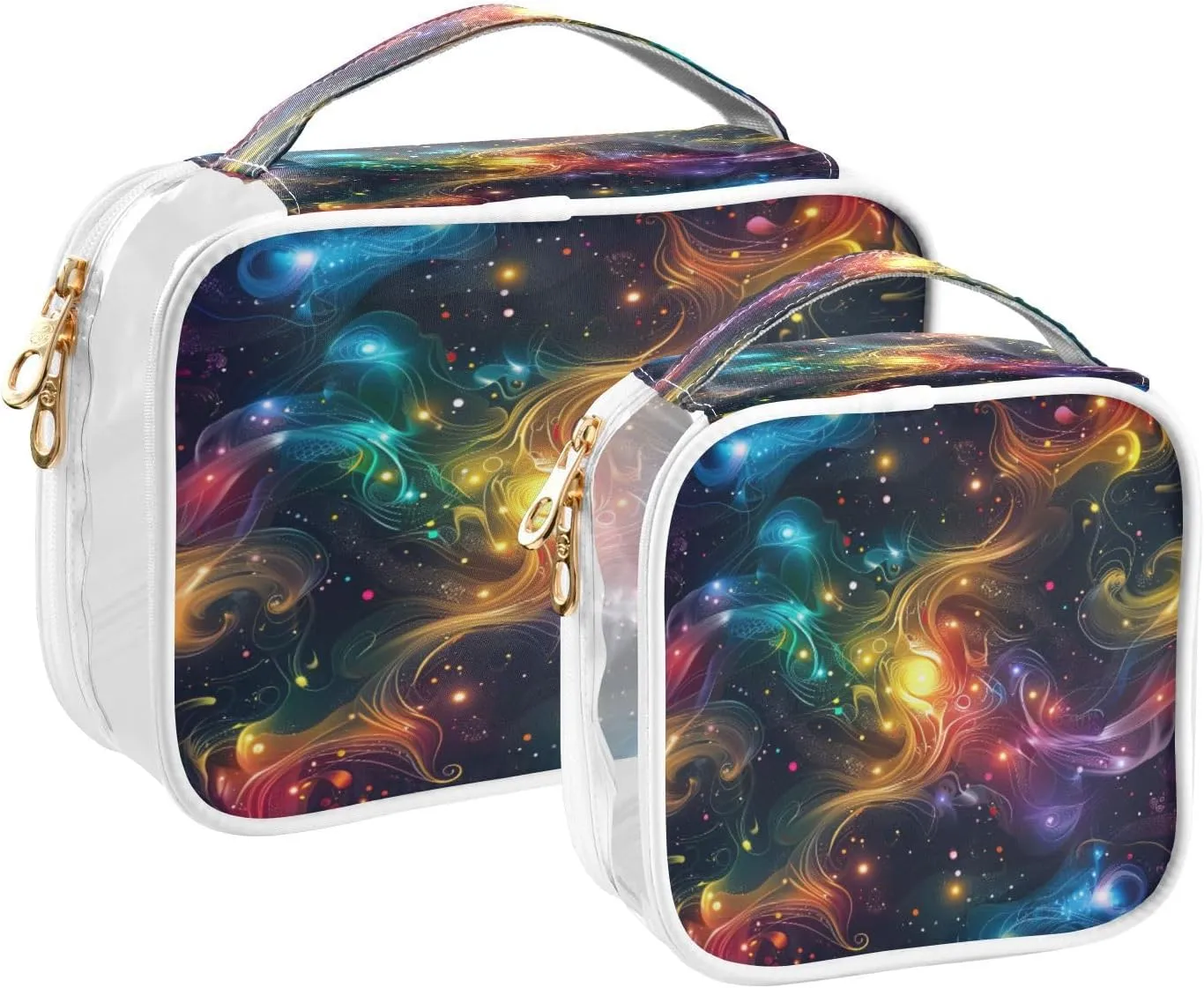 Transparent Travel Organizer Set (2-Pack) - Waterproof PVC Cosmetic & Toiletry Storage Bags with Double Zippers for Home, Trips, and Essentials Organization - Starry Sky Universe (5)