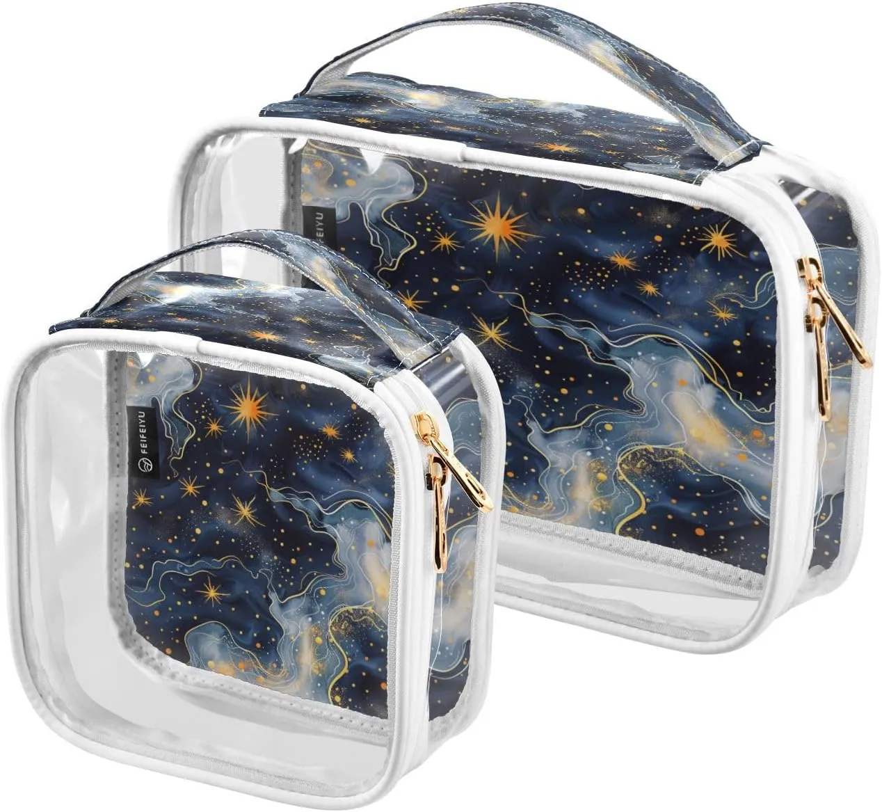 Transparent Travel Organizer Set (2-Pack) - Waterproof PVC Cosmetic & Toiletry Storage Bags with Double Zippers for Home, Trips, and Essentials Organization - Starry Sky Universe (6)