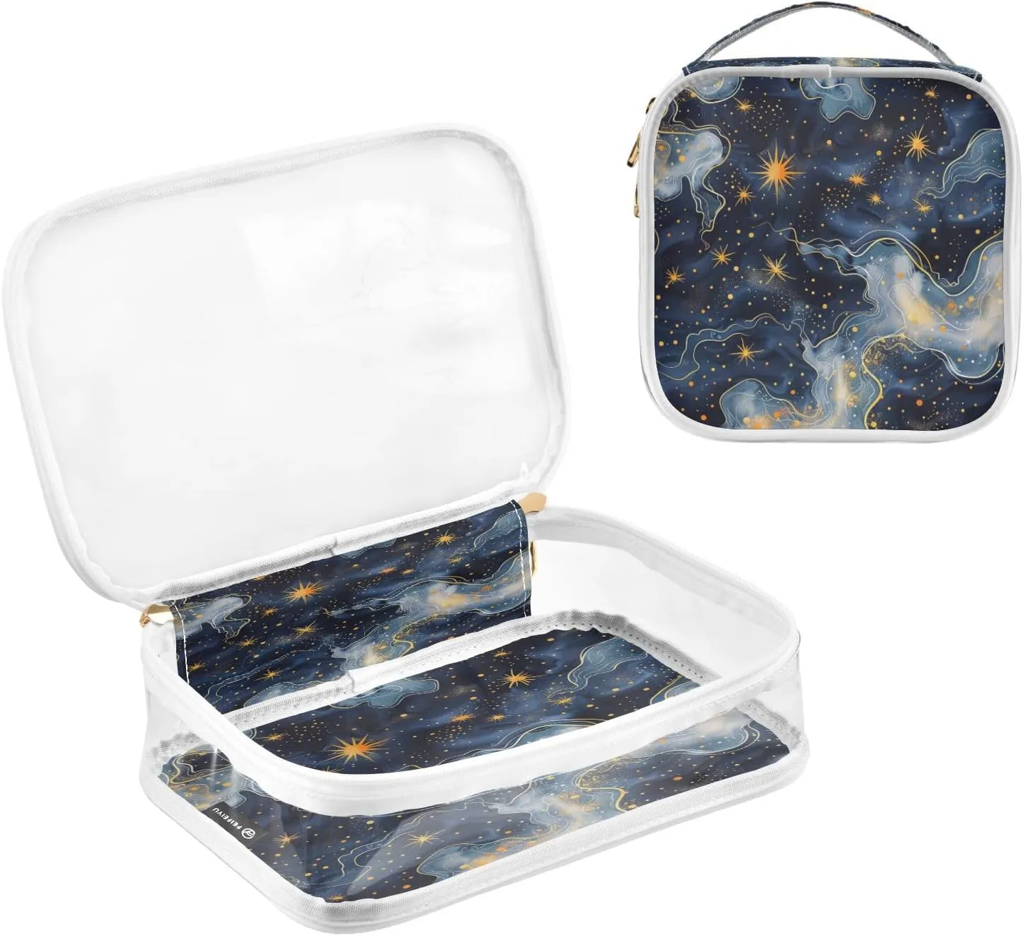 Transparent Travel Organizer Set (2-Pack) - Waterproof PVC Cosmetic & Toiletry Storage Bags with Double Zippers for Home, Trips, and Essentials Organization - Starry Sky Universe (6)