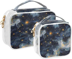 Transparent Travel Organizer Set (2-Pack) - Waterproof PVC Cosmetic & Toiletry Storage Bags with Double Zippers for Home, Trips, and Essentials Organization - Starry Sky Universe (6)