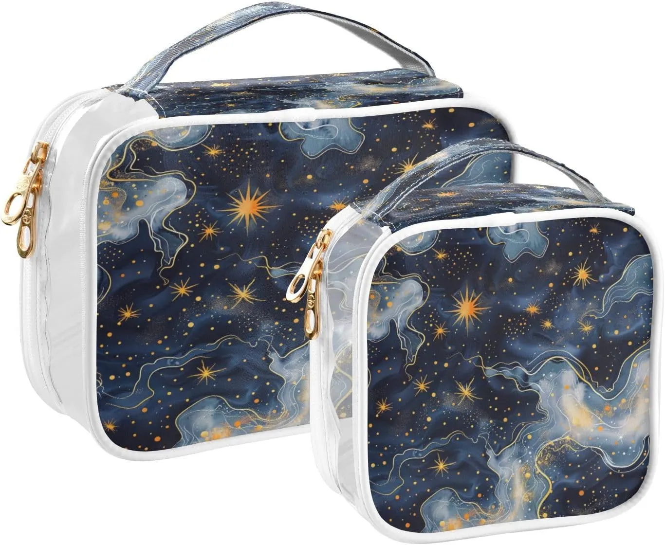 Transparent Travel Organizer Set (2-Pack) - Waterproof PVC Cosmetic & Toiletry Storage Bags with Double Zippers for Home, Trips, and Essentials Organization - Starry Sky Universe (6)