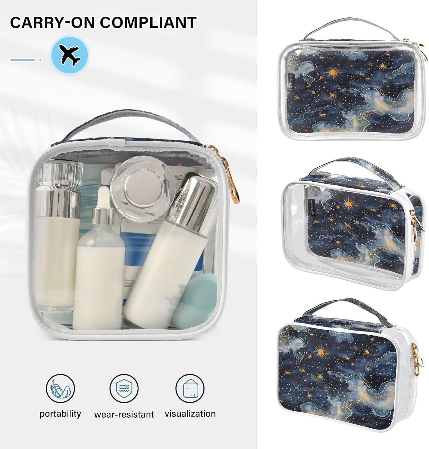Transparent Travel Organizer Set (2-Pack) - Waterproof PVC Cosmetic & Toiletry Storage Bags with Double Zippers for Home, Trips, and Essentials Organization - Starry Sky Universe (6)