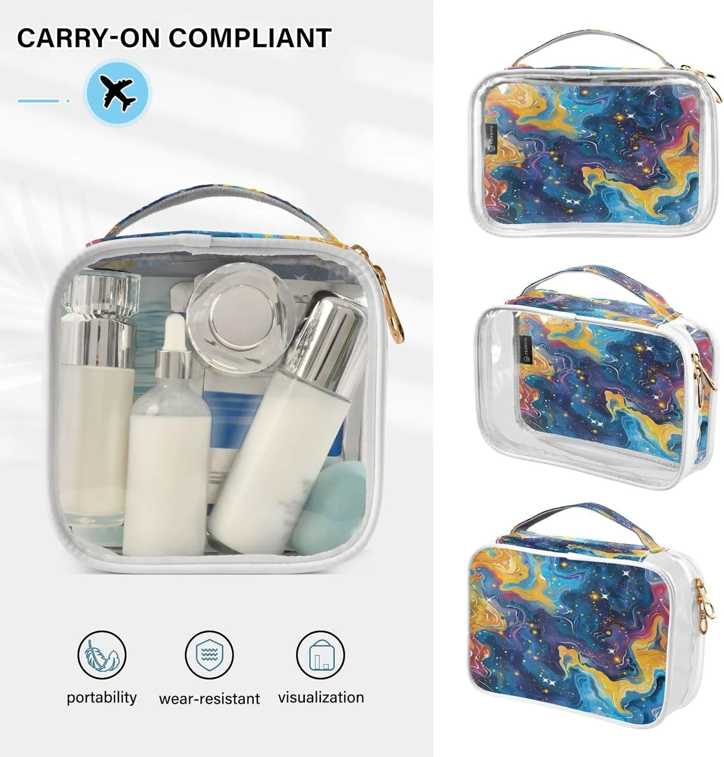 Transparent Travel Organizer Set (2-Pack) - Waterproof PVC Cosmetic & Toiletry Storage Bags with Double Zippers for Home, Trips, and Essentials Organization - Starry Sky Universe (7)