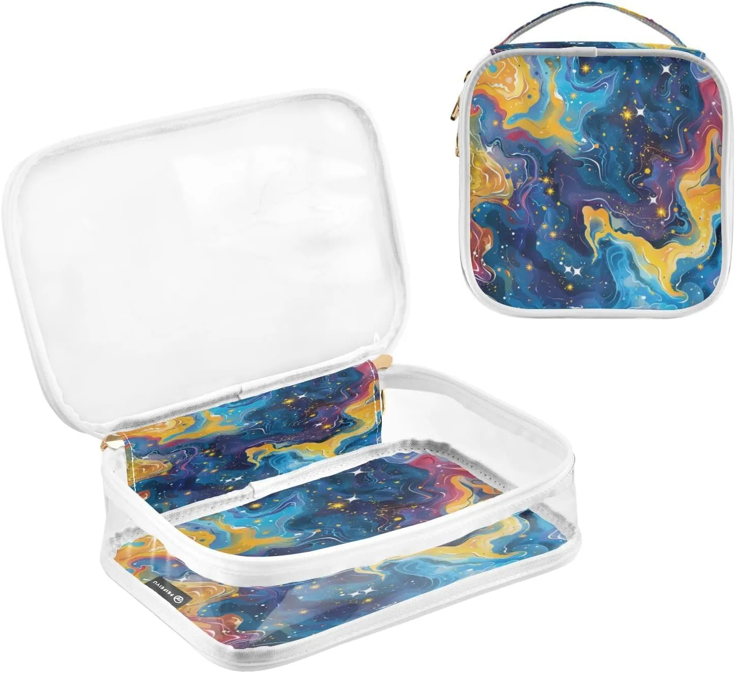 Transparent Travel Organizer Set (2-Pack) - Waterproof PVC Cosmetic & Toiletry Storage Bags with Double Zippers for Home, Trips, and Essentials Organization - Starry Sky Universe (7)
