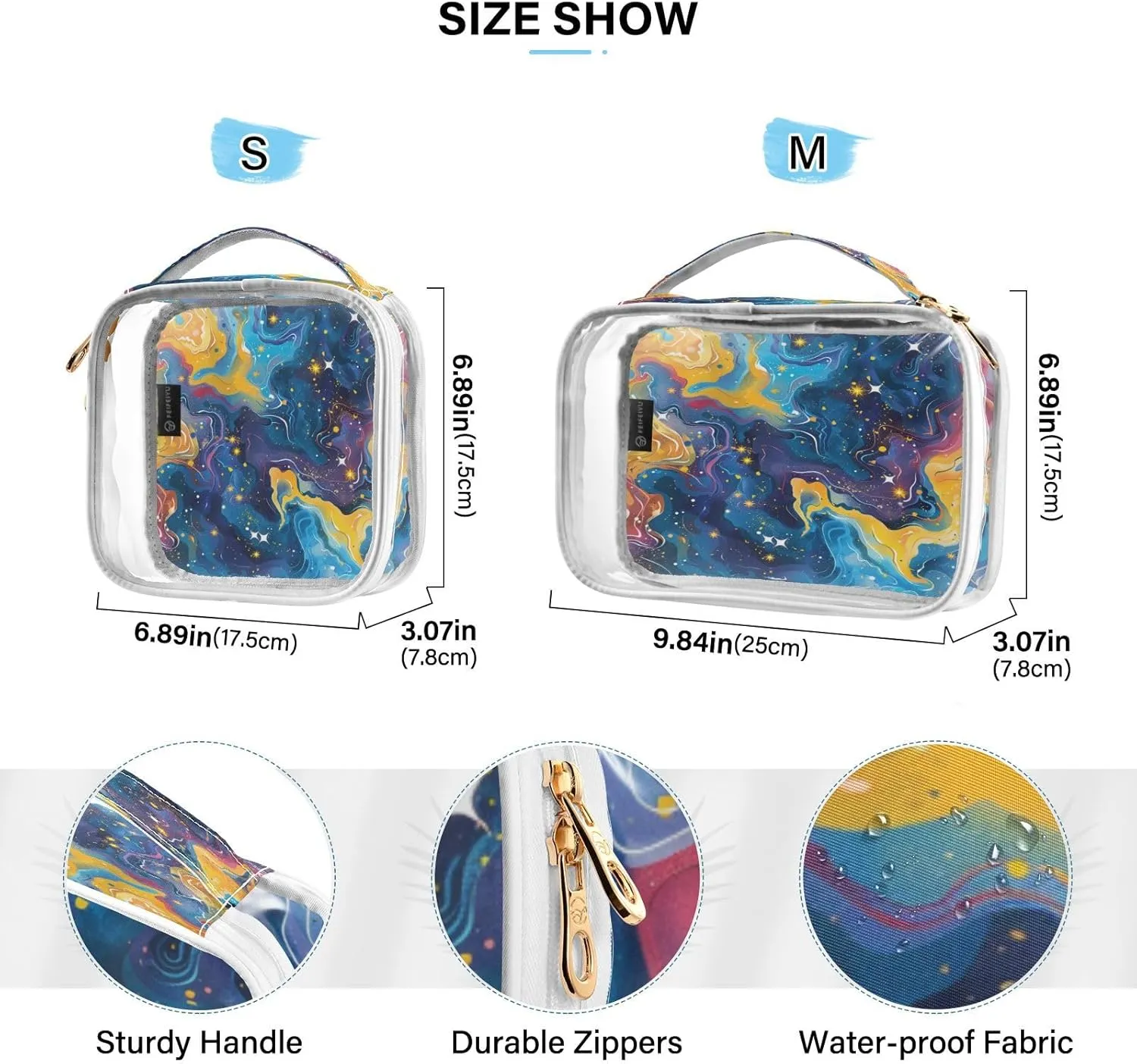 Transparent Travel Organizer Set (2-Pack) - Waterproof PVC Cosmetic & Toiletry Storage Bags with Double Zippers for Home, Trips, and Essentials Organization - Starry Sky Universe (7)