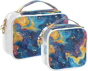 Transparent Travel Organizer Set (2-Pack) - Waterproof PVC Cosmetic & Toiletry Storage Bags with Double Zippers for Home, Trips, and Essentials Organization - Starry Sky Universe (7)
