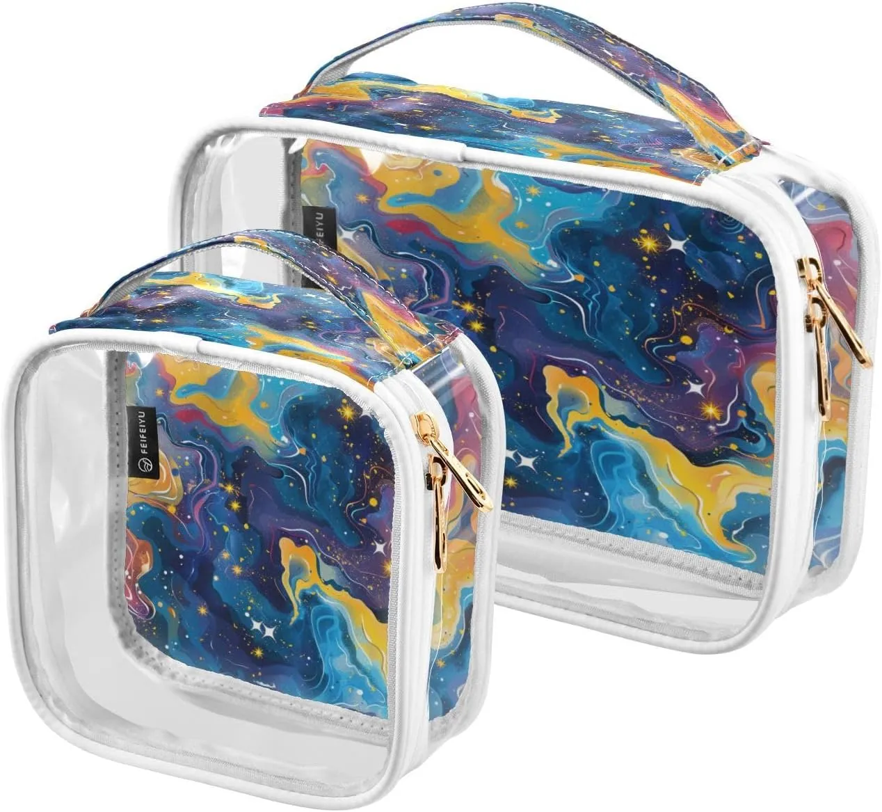 Transparent Travel Organizer Set (2-Pack) - Waterproof PVC Cosmetic & Toiletry Storage Bags with Double Zippers for Home, Trips, and Essentials Organization - Starry Sky Universe (7)