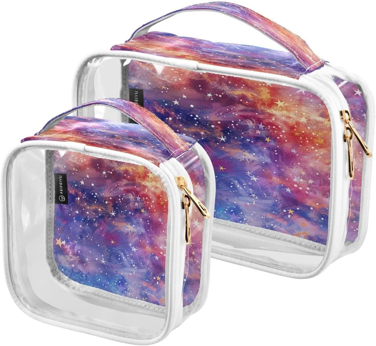 Transparent Travel Organizer Set (2-Pack) - Waterproof PVC Cosmetic & Toiletry Storage Bags with Double Zippers for Home, Trips, and Essentials Organization - Starry Sky Universe (8)
