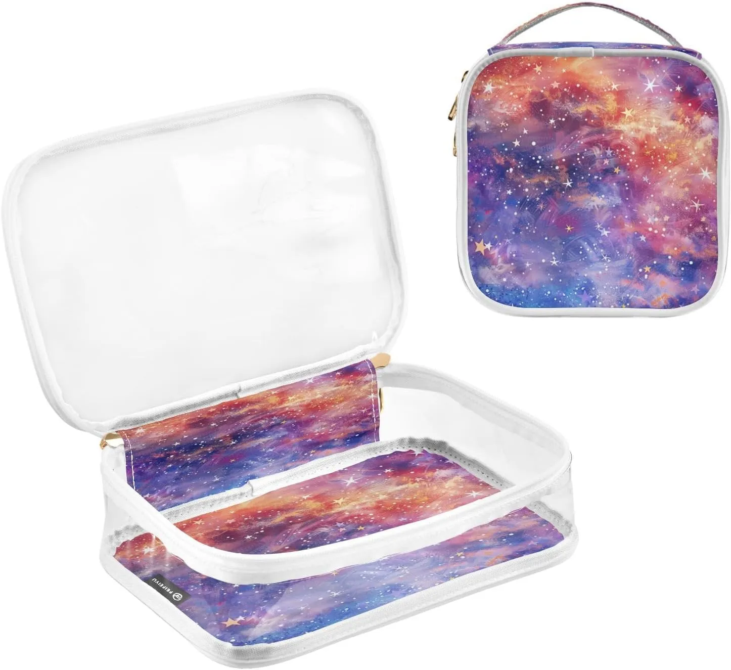 Transparent Travel Organizer Set (2-Pack) - Waterproof PVC Cosmetic & Toiletry Storage Bags with Double Zippers for Home, Trips, and Essentials Organization - Starry Sky Universe (8)
