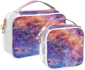 Transparent Travel Organizer Set (2-Pack) - Waterproof PVC Cosmetic & Toiletry Storage Bags with Double Zippers for Home, Trips, and Essentials Organization - Starry Sky Universe (8)