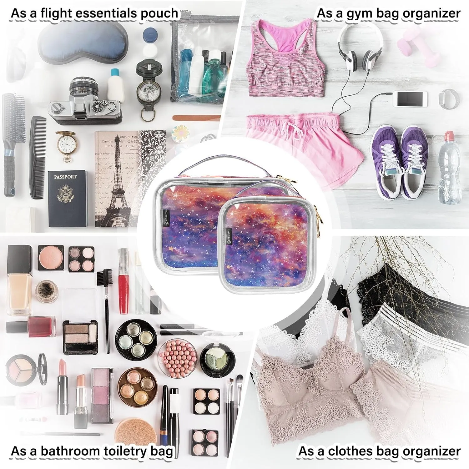 Transparent Travel Organizer Set (2-Pack) - Waterproof PVC Cosmetic & Toiletry Storage Bags with Double Zippers for Home, Trips, and Essentials Organization - Starry Sky Universe (8)
