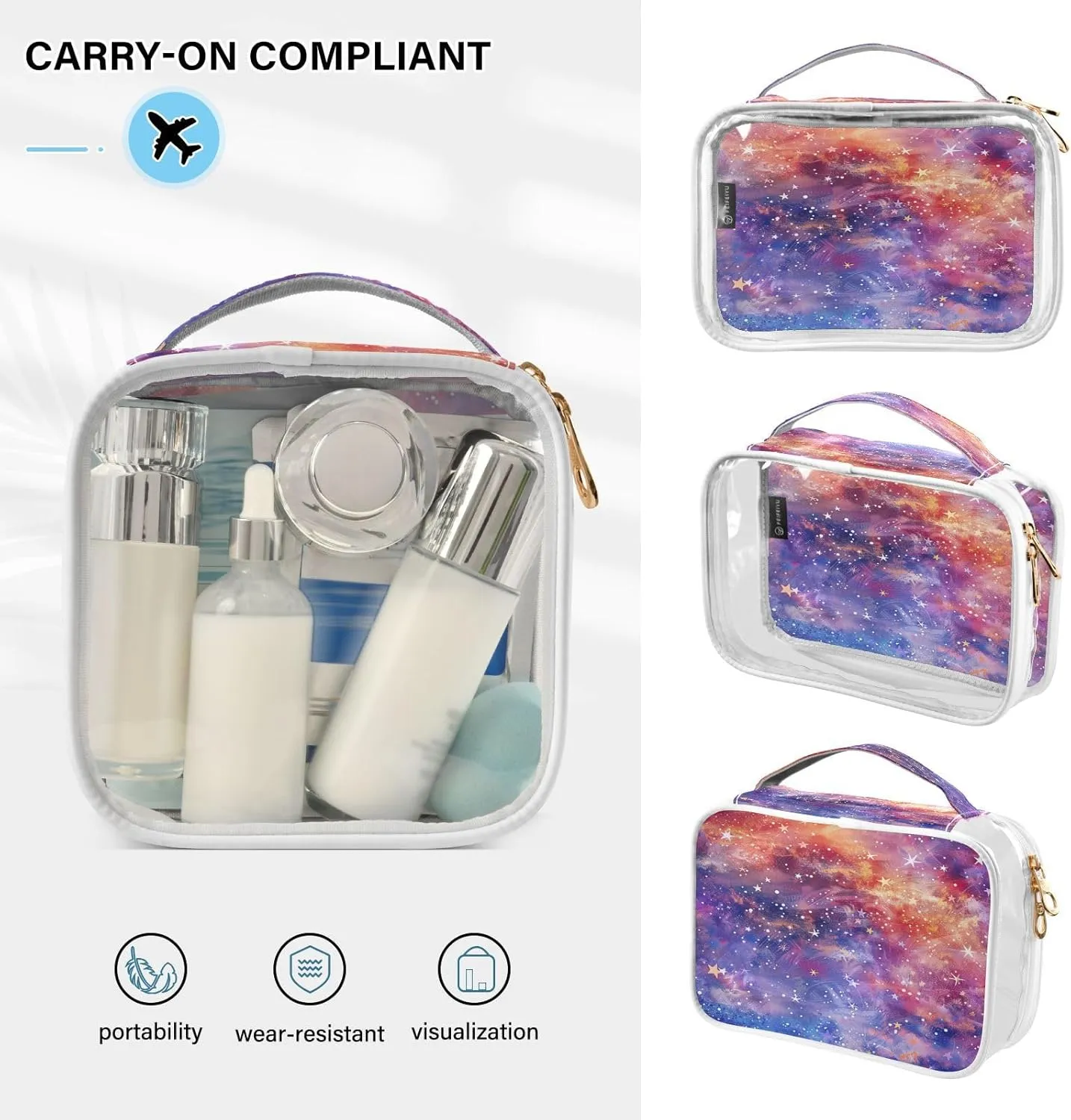 Transparent Travel Organizer Set (2-Pack) - Waterproof PVC Cosmetic & Toiletry Storage Bags with Double Zippers for Home, Trips, and Essentials Organization - Starry Sky Universe (8)