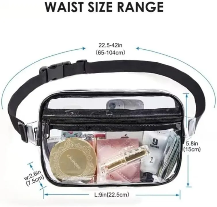 Transparent Waterproof Waist Bag with Adjustable Strap, Unisex Adjustable Strap PVC Waist Bag Mobile Phone Bag Coin Purse