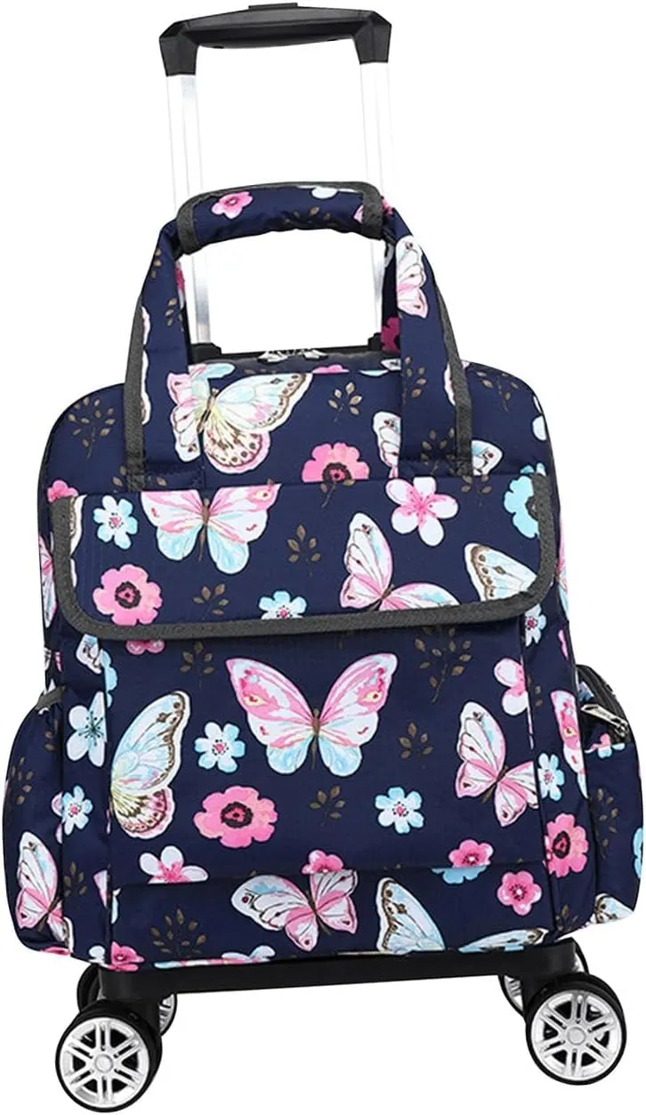 Travel Duffel Bag Rolling Duffel Bag 16inch Duffel Tote Trolley Travel Luggage Bags Wear Resistant Garment Bag with Wheels, Butterfly