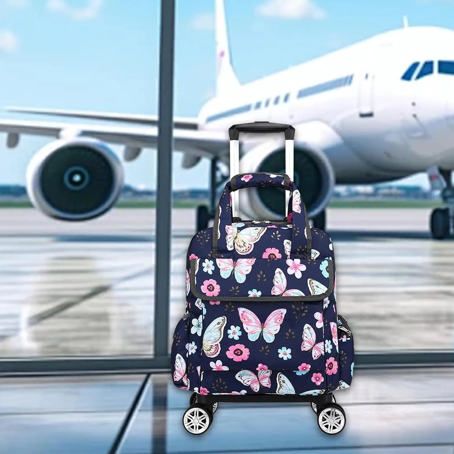 Travel Duffel Bag Rolling Duffel Bag 16inch Duffel Tote Trolley Travel Luggage Bags Wear Resistant Garment Bag with Wheels, Butterfly