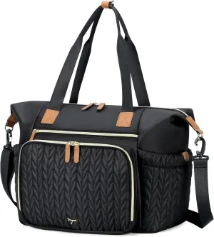 Travel Tote Bag for Women, Large Quilted Beach Bag with Zipper, Multi-Functional Work Tote, Canvas Shoulder Bag, Perfect for Travel, Gym, School, Work, and Everyday Use, Black