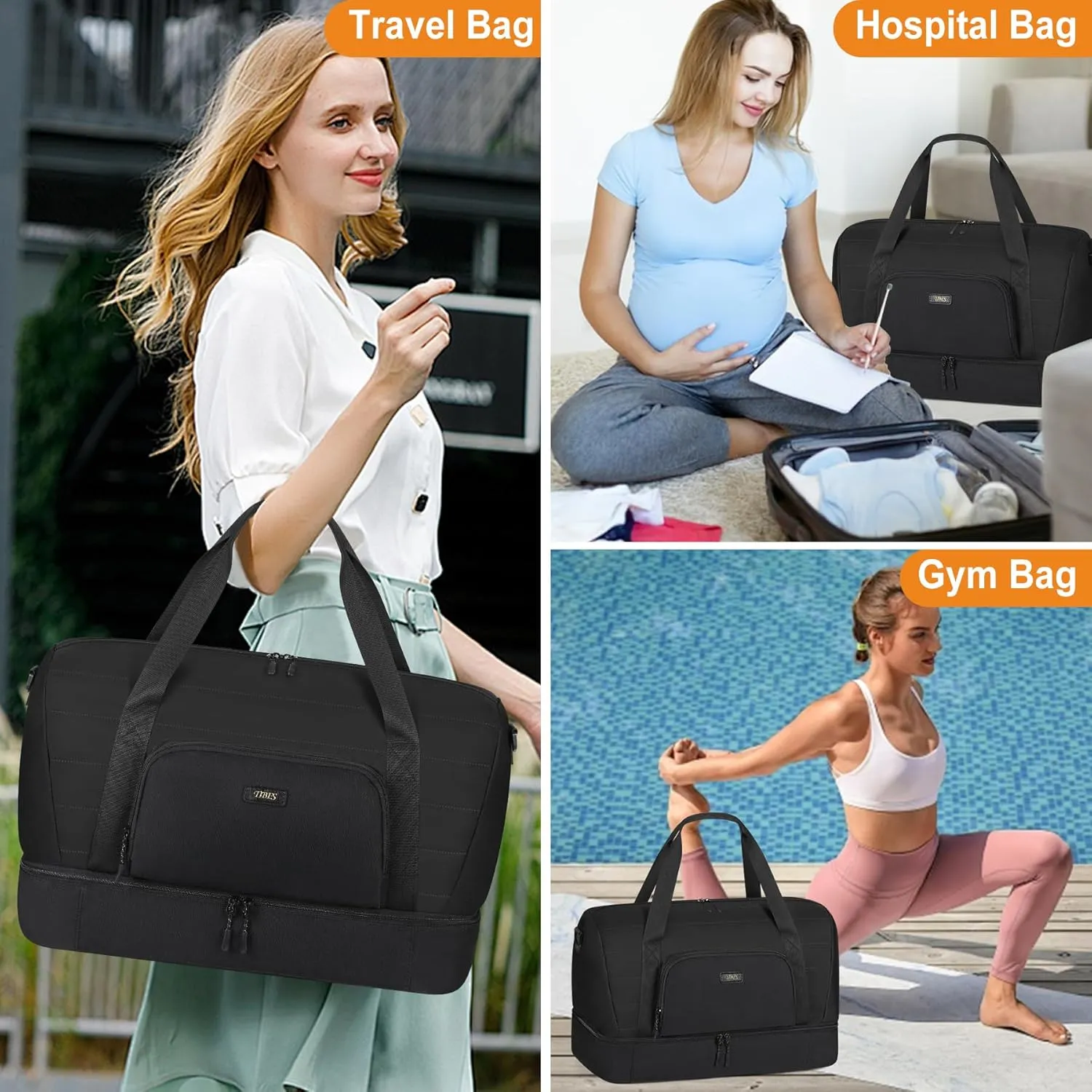 Travel Weekender Bag for Women, Overnight Bag with Shoe Compartment, Oversized Travel Duffel Bag Carry On Tote with Trolley Sleeve 21" for Weekend Travel Business Trip