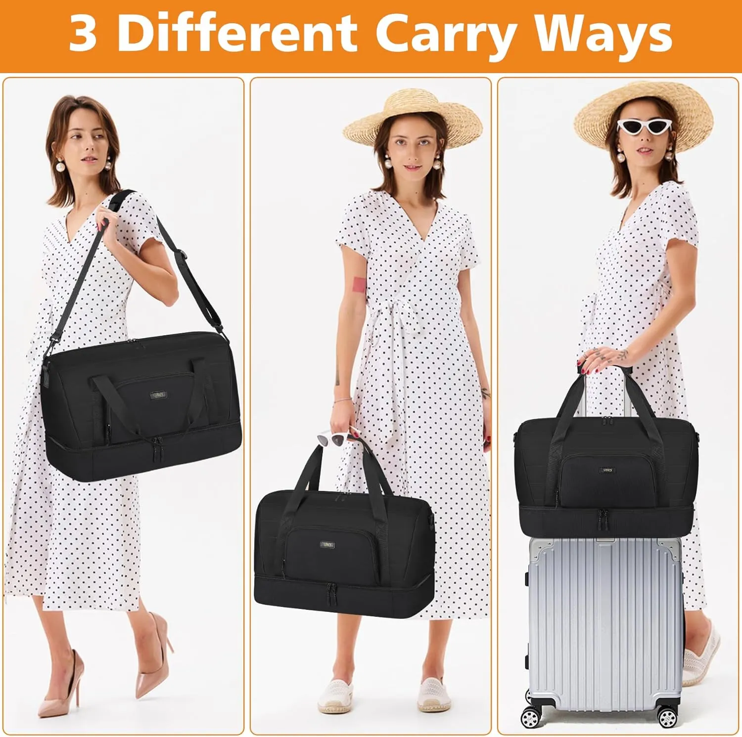 Travel Weekender Bag for Women, Overnight Bag with Shoe Compartment, Oversized Travel Duffel Bag Carry On Tote with Trolley Sleeve 21" for Weekend Travel Business Trip
