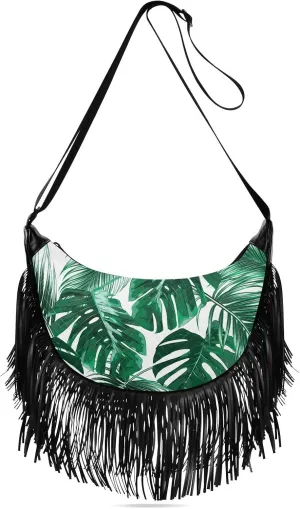 Tropical Jungle Palm Leaves Fringe Bag for Women Cross Body Bag Tassel Shoulder Bag Satchel