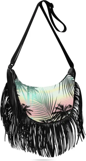 Tropical Summer Palm Trees Fringe Bag for Women Cross Body Bag Tassel Shoulder Bag Satchel