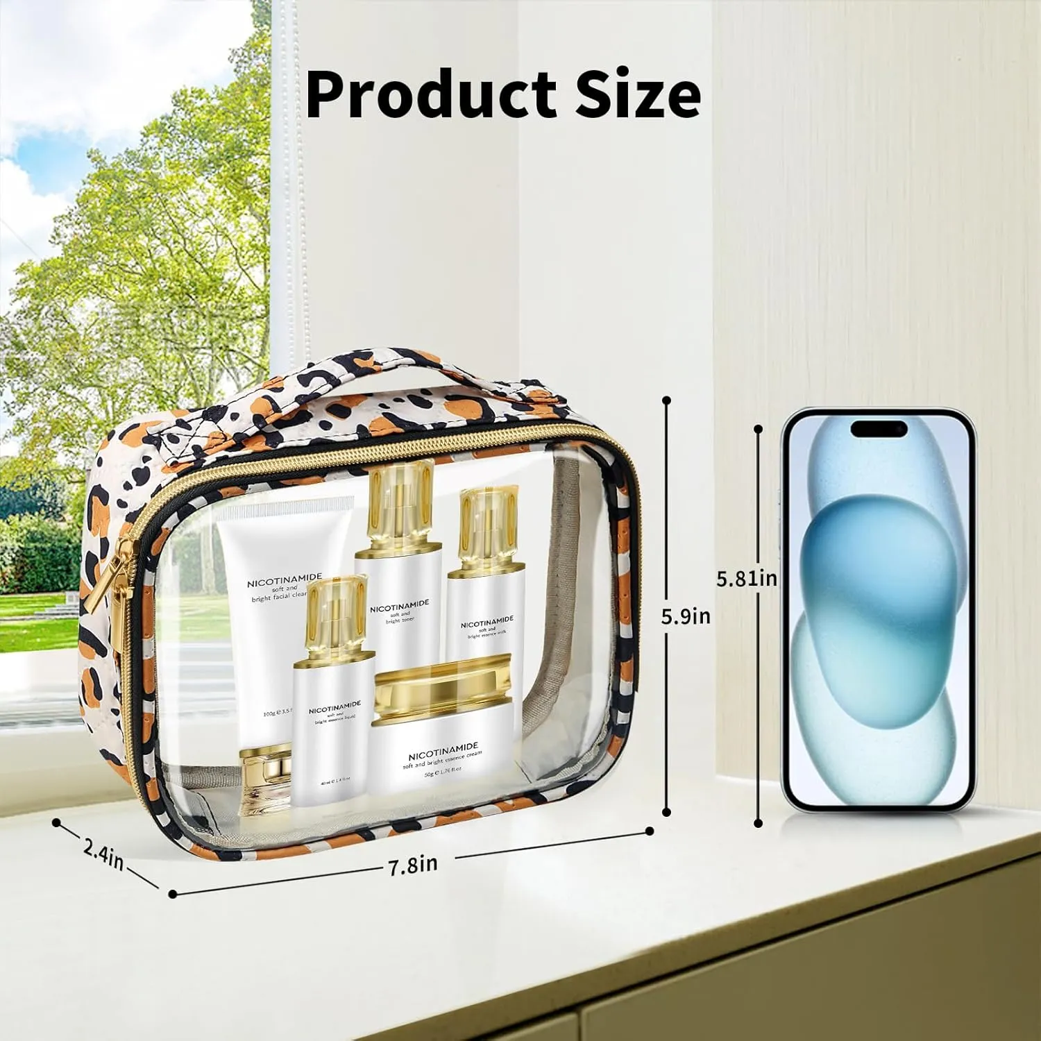 TSA Approved Travel Toiletry Bag,2 Pack Clear Makeup Bags with Handles,Quart Size Clear Cosmetic Bags for Traveling Women,Men,Carry on Airport Airline Compliant Bag,Leopard