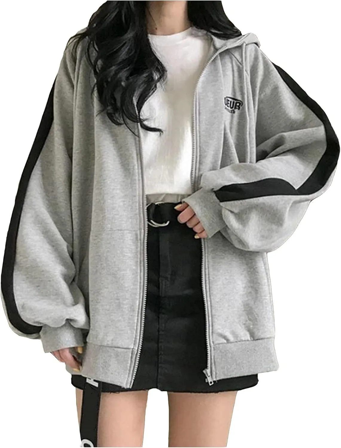 tuduoms Varsity Jacket Women's Cute Hoodies Teen Girl Fall Jacket Oversized Sweatshirts Casual Sport Coat Zip Up Y2K Hoodie