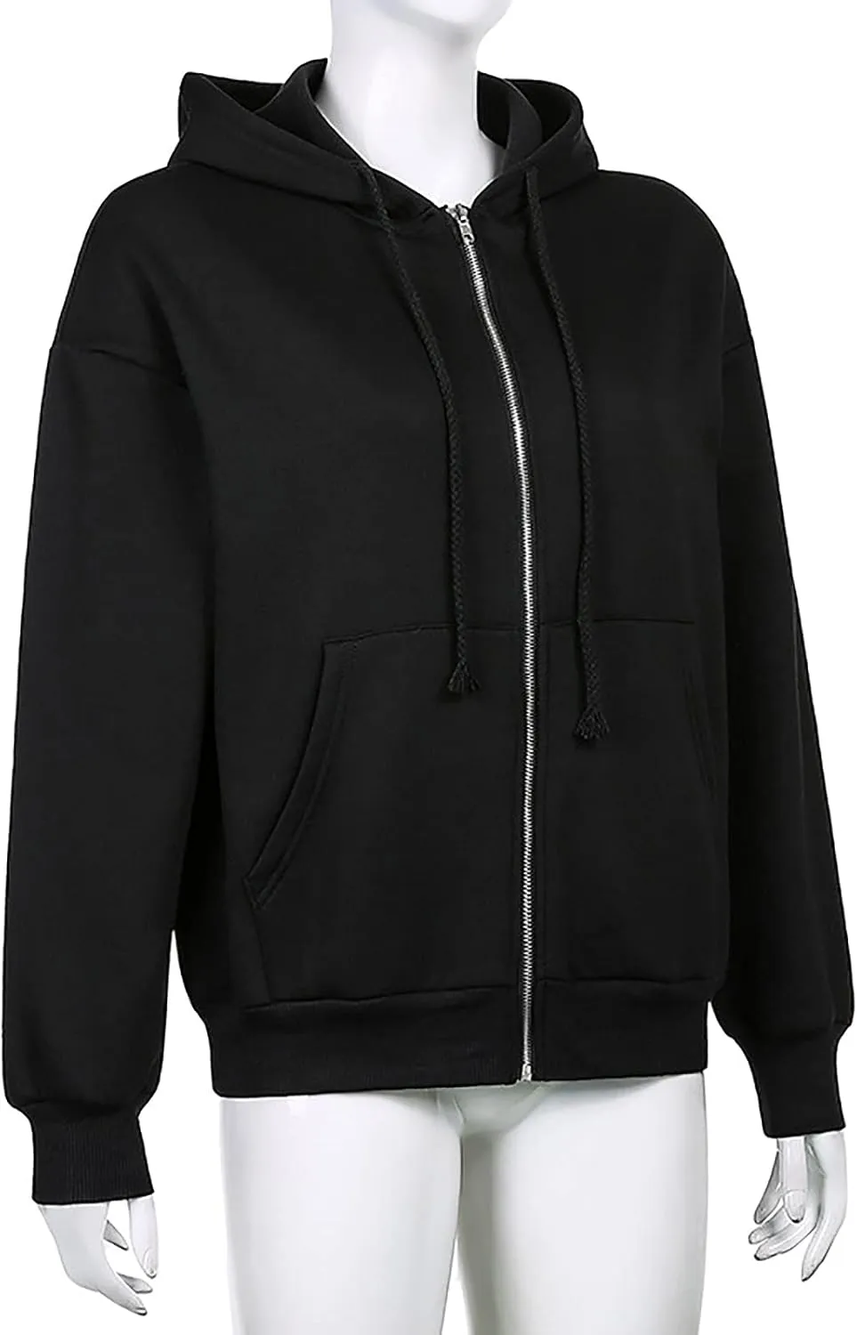 tuduoms Women's Drawstring Oversized Zip Up Hoodie Hooded Fleece Vintage Sweatshirts Teen Girls Casual Light Jackets Pockets