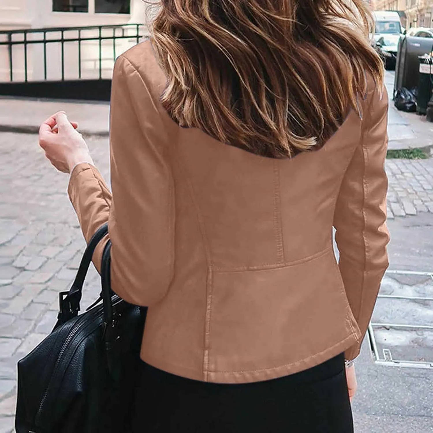 tuduoms Womens Fashion Leather Short Jacket Zip Up Moto Biker Slim Fit Motorcycle Jackets Coat Lightweight Bolero Outwear