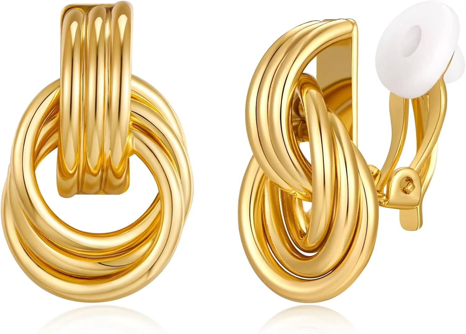 Two Tone Clip On Earrings for Women Statement Gold Silver Small Twisted Knot Clip On Earrings