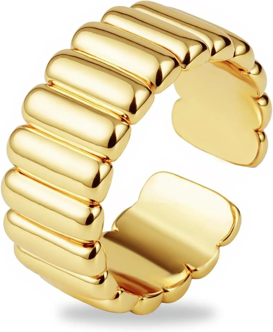 UneDouce Gold Chunky Dome Rings for Women | Textured Puffy Statement Band Ring Stacks | 14K Gold Plating Adjustable Rings for Women