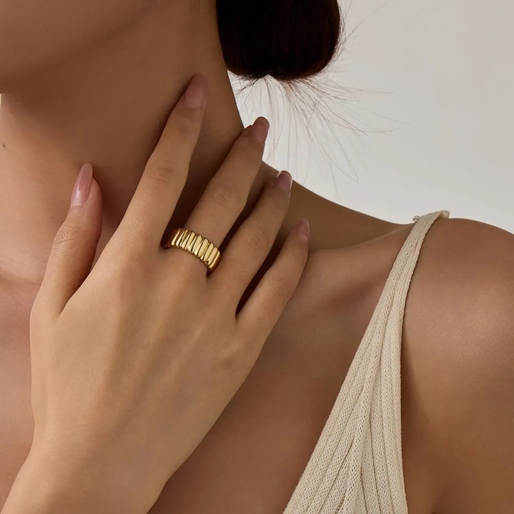 UneDouce Gold Chunky Dome Rings for Women | Textured Puffy Statement Band Ring Stacks | 14K Gold Plating Adjustable Rings for Women