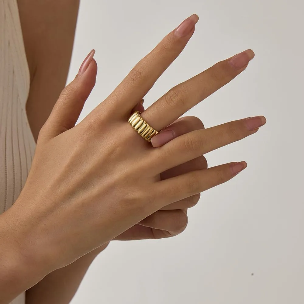 UneDouce Gold Chunky Dome Rings for Women | Textured Puffy Statement Band Ring Stacks | 14K Gold Plating Adjustable Rings for Women