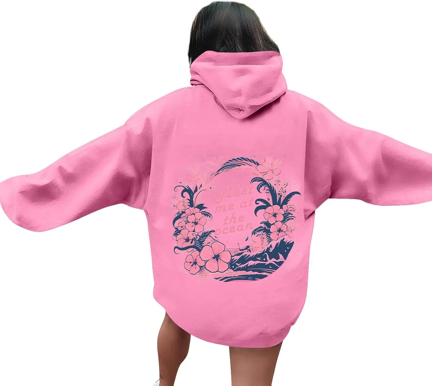 Unisex Oversized Hoodies Long Sleeve Palm Puff Preppy Sweatshirt Drawstring Cute Print Casual Graphic Hoodie