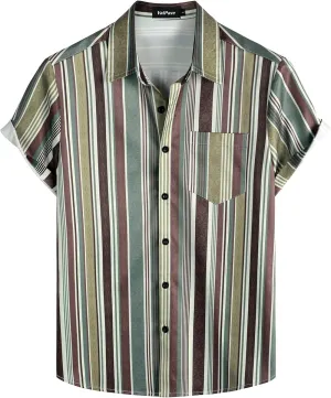 VATPAVE Mens Striped Summer Shirts Casual Button Down Short Sleeve Beach Stylish Untucked Hawaiian Shirts